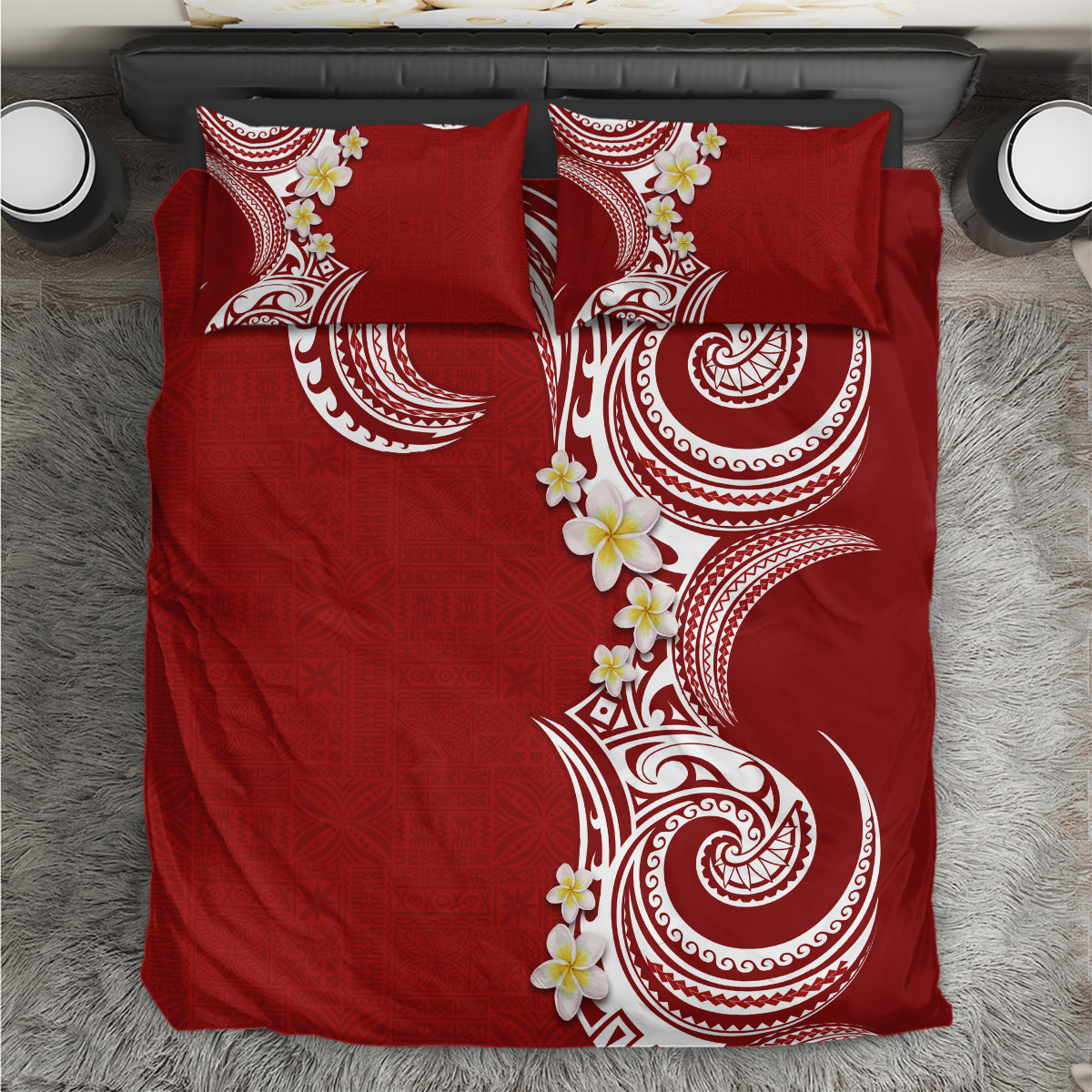 Aloha Polynesian Plumeria Flower Bedding Set Red Color LT03 Red - Polynesian Pride