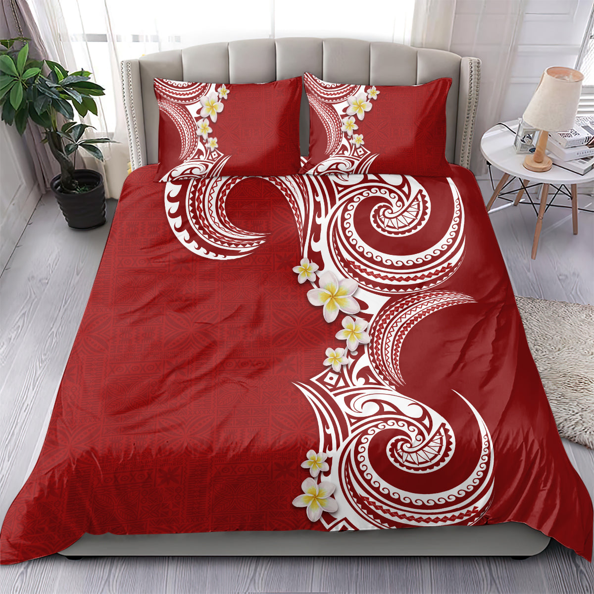Aloha Polynesian Plumeria Flower Bedding Set Red Color LT03 - Polynesian Pride