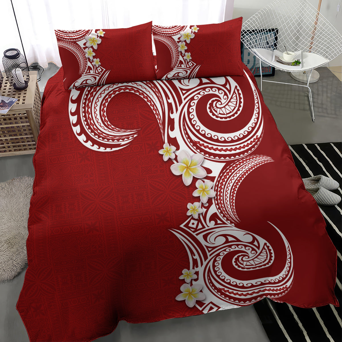 Aloha Polynesian Plumeria Flower Bedding Set Red Color LT03 - Polynesian Pride