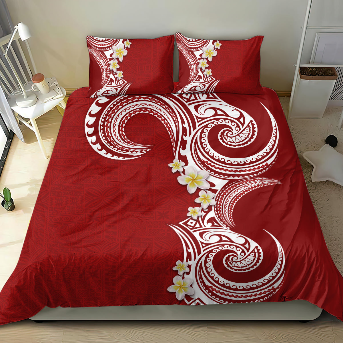 Aloha Polynesian Plumeria Flower Bedding Set Red Color LT03 - Polynesian Pride