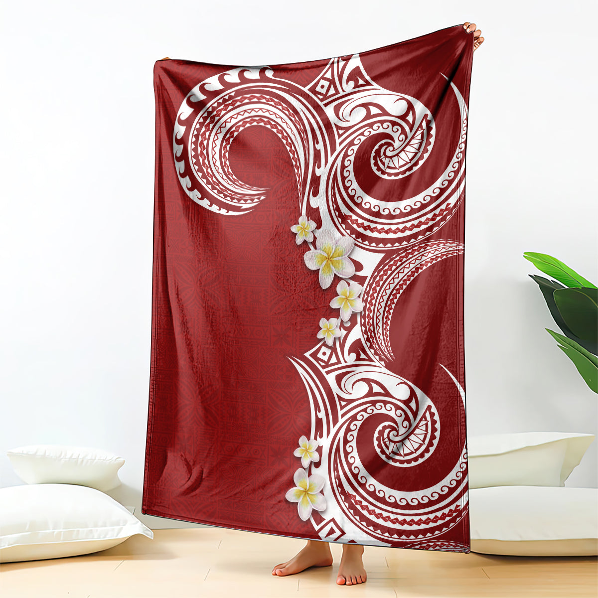 Aloha Polynesian Plumeria Flower Blanket Red Color LT03 - Polynesian Pride