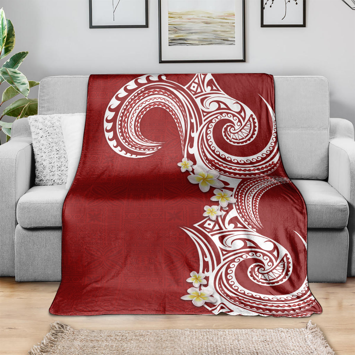 Aloha Polynesian Plumeria Flower Blanket Red Color LT03 - Polynesian Pride