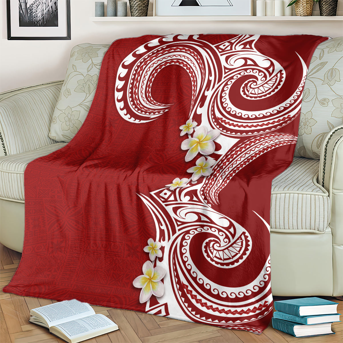 Aloha Polynesian Plumeria Flower Blanket Red Color LT03 - Polynesian Pride