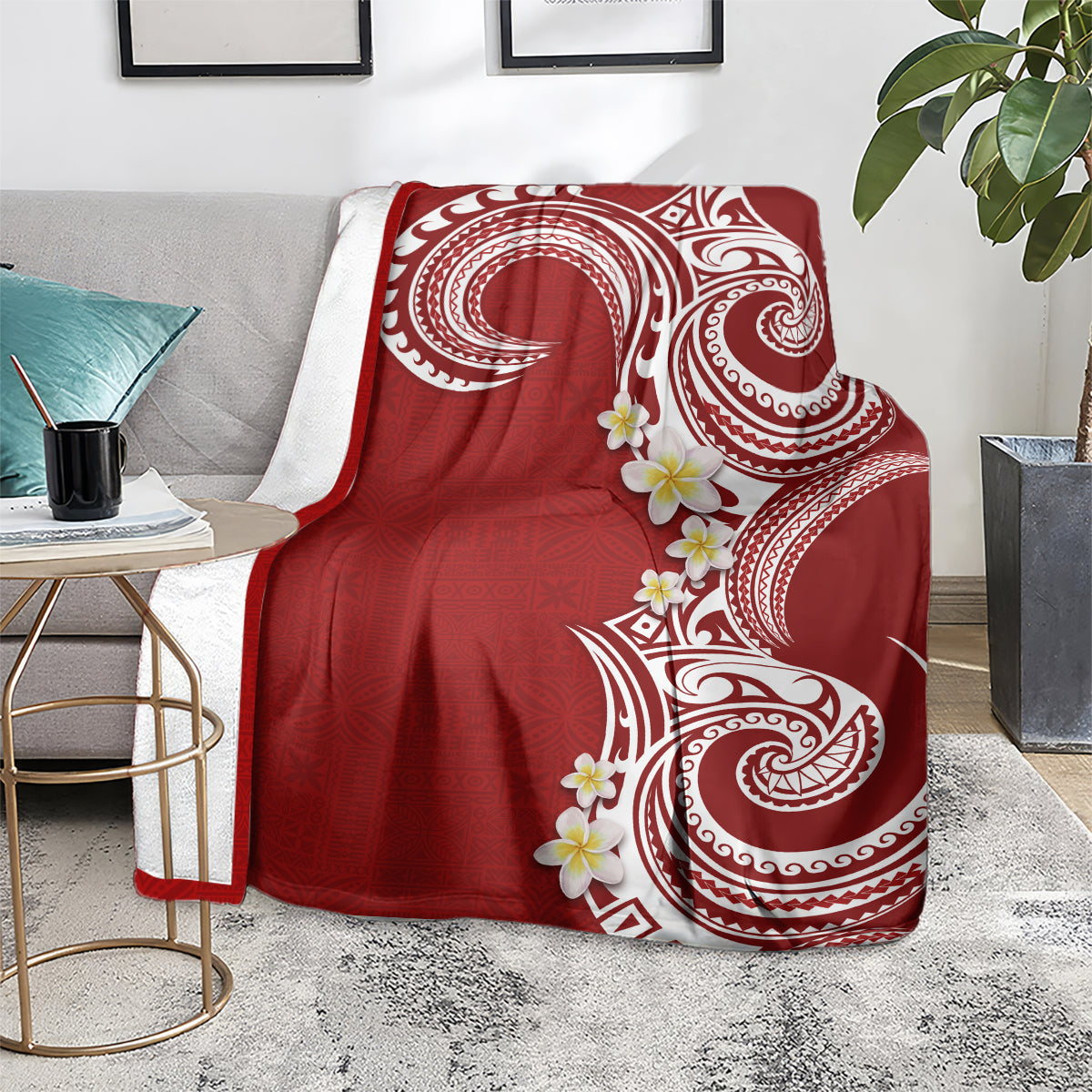 Aloha Polynesian Plumeria Flower Blanket Red Color LT03 - Polynesian Pride