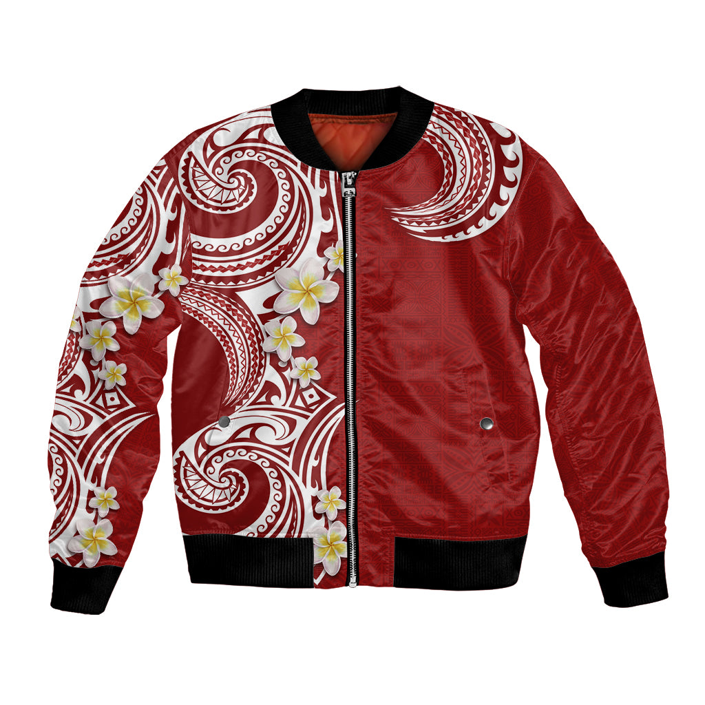 Aloha Polynesian Plumeria Flower Bomber Jacket Red Color LT03 Unisex Red - Polynesian Pride