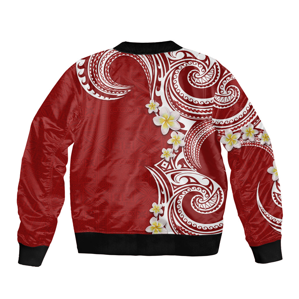 Aloha Polynesian Plumeria Flower Bomber Jacket Red Color LT03 - Polynesian Pride