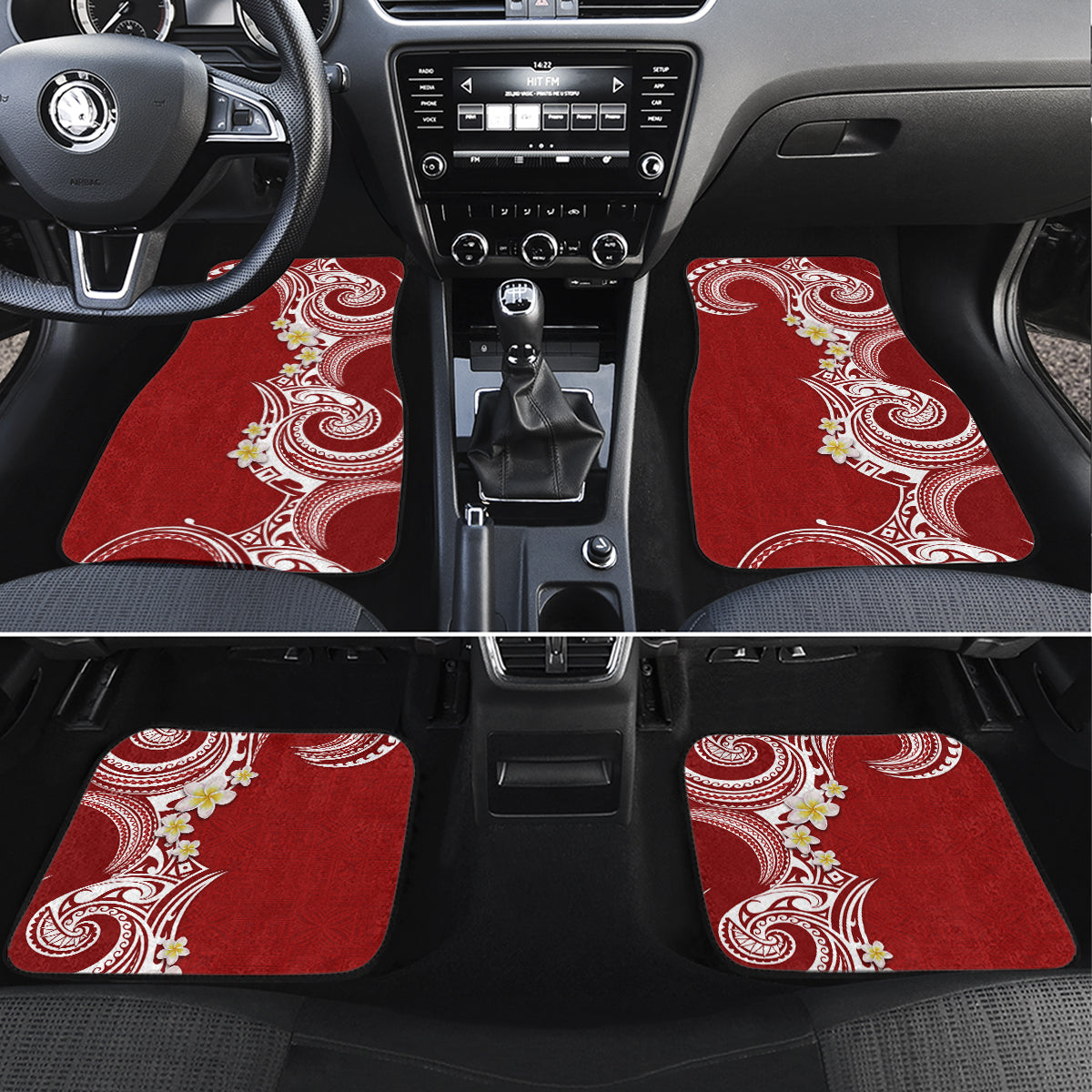 Aloha Polynesian Plumeria Flower Car Mats Red Color LT03 Set 4pcs Red - Polynesian Pride