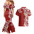 Aloha Polynesian Plumeria Flower Couples Matching Mermaid Dress and Hawaiian Shirt Red Color