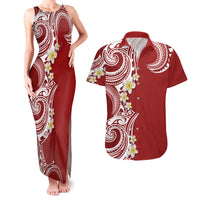 Aloha Polynesian Plumeria Flower Couples Matching Tank Maxi Dress and Hawaiian Shirt Red Color LT03 Red - Polynesian Pride