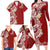 Aloha Polynesian Plumeria Flower Family Matching Long Sleeve Bodycon Dress and Hawaiian Shirt Red Color