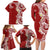 Aloha Polynesian Plumeria Flower Family Matching Long Sleeve Bodycon Dress and Hawaiian Shirt Red Color