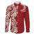 Aloha Polynesian Plumeria Flower Family Matching Long Sleeve Bodycon Dress and Hawaiian Shirt Red Color