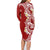 Aloha Polynesian Plumeria Flower Family Matching Long Sleeve Bodycon Dress and Hawaiian Shirt Red Color