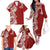 Aloha Polynesian Plumeria Flower Family Matching Off The Shoulder Long Sleeve Dress and Hawaiian Shirt Red Color