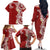 Aloha Polynesian Plumeria Flower Family Matching Off The Shoulder Long Sleeve Dress and Hawaiian Shirt Red Color