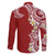 Aloha Polynesian Plumeria Flower Family Matching Off The Shoulder Long Sleeve Dress and Hawaiian Shirt Red Color