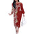 Aloha Polynesian Plumeria Flower Family Matching Off The Shoulder Long Sleeve Dress and Hawaiian Shirt Red Color