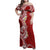 Aloha Polynesian Plumeria Flower Family Matching Off Shoulder Maxi Dress and Hawaiian Shirt Red Color