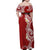 Aloha Polynesian Plumeria Flower Family Matching Off Shoulder Maxi Dress and Hawaiian Shirt Red Color