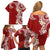 Aloha Polynesian Plumeria Flower Family Matching Off Shoulder Short Dress and Hawaiian Shirt Red Color