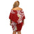 Aloha Polynesian Plumeria Flower Family Matching Off Shoulder Short Dress and Hawaiian Shirt Red Color