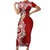 Aloha Polynesian Plumeria Flower Family Matching Short Sleeve Bodycon Dress and Hawaiian Shirt Red Color