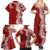 Aloha Polynesian Plumeria Flower Family Matching Summer Maxi Dress and Hawaiian Shirt Red Color