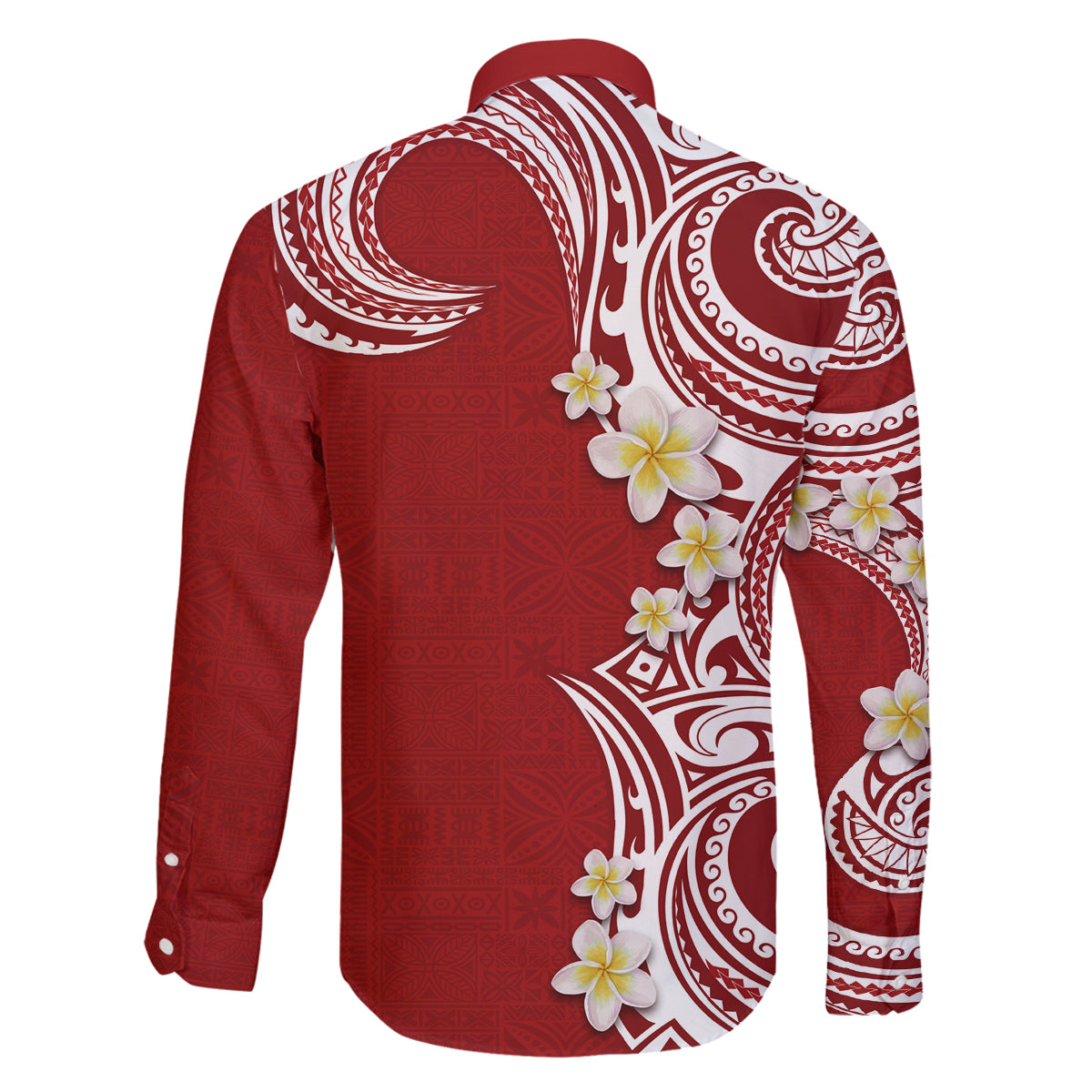 Aloha Polynesian Plumeria Flower Family Matching Tank Maxi Dress and Hawaiian Shirt Red Color