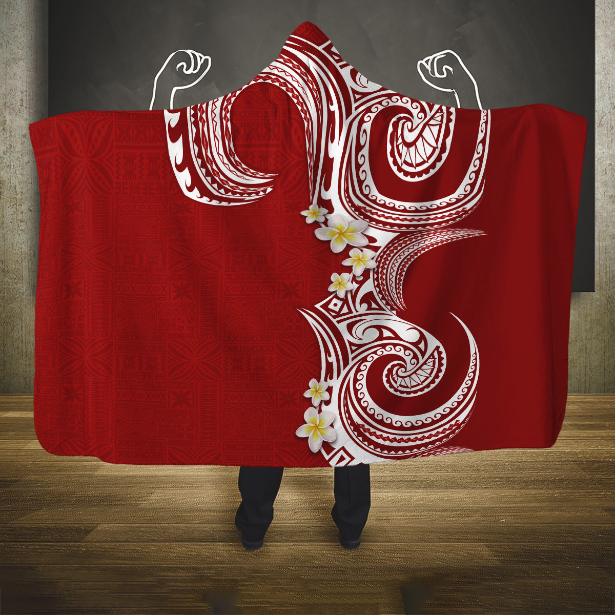 Aloha Polynesian Plumeria Flower Hooded Blanket Red Color LT03 One Size Red - Polynesian Pride