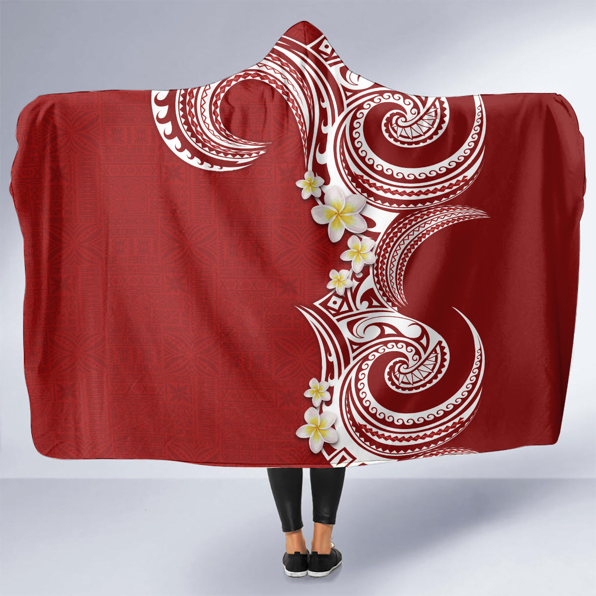 Aloha Polynesian Plumeria Flower Hooded Blanket Red Color LT03 - Polynesian Pride