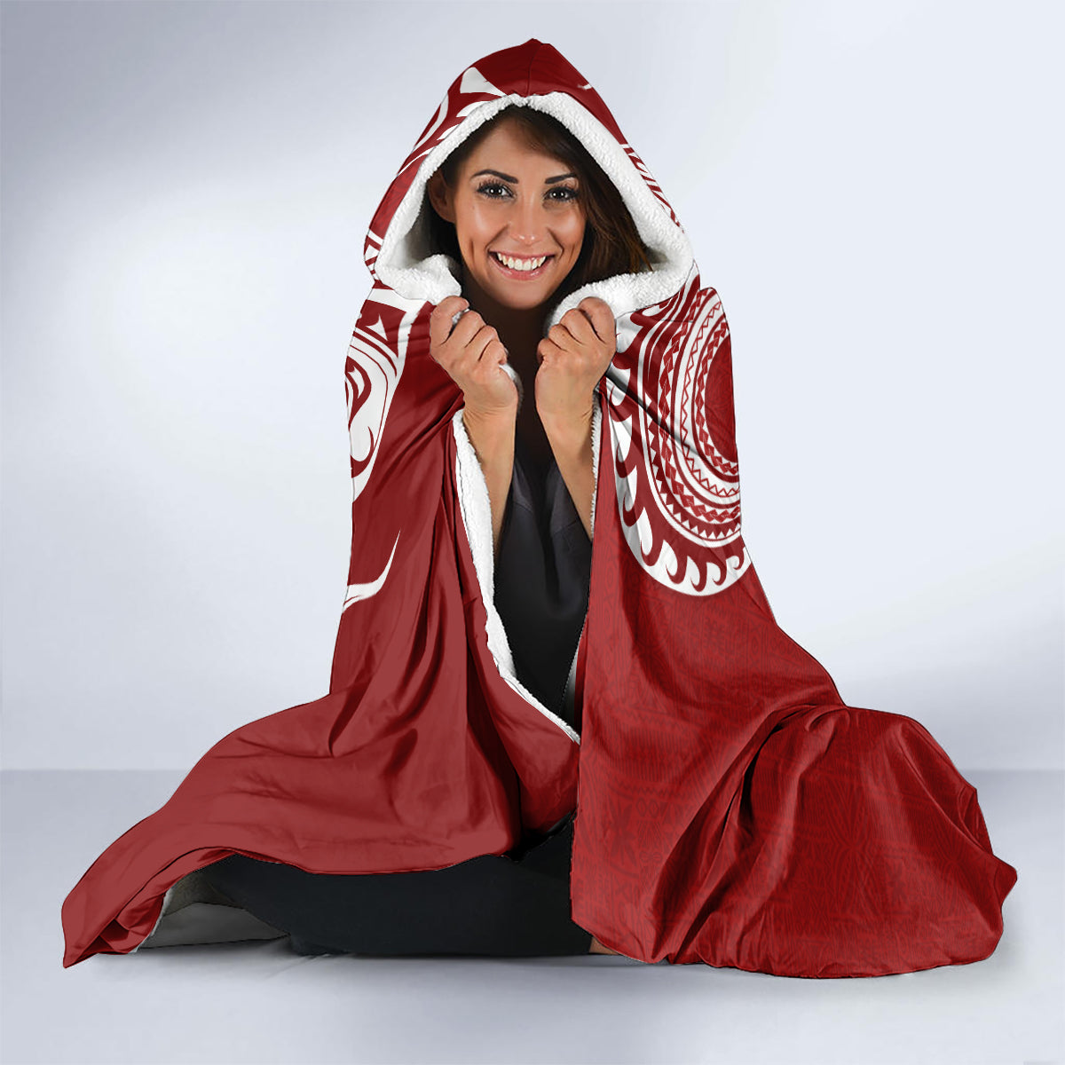 Aloha Polynesian Plumeria Flower Hooded Blanket Red Color LT03 - Polynesian Pride