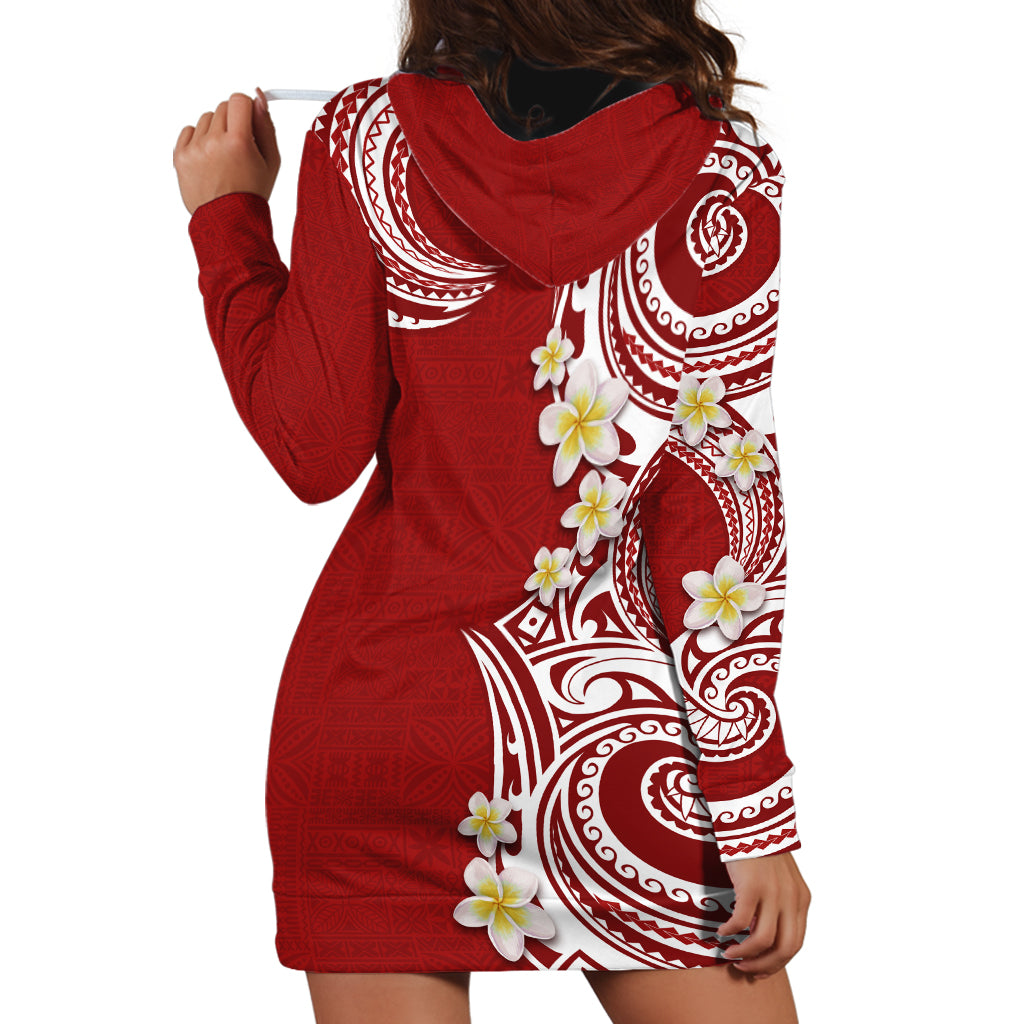 Aloha Polynesian Plumeria Flower Hoodie Dress Red Color LT03 - Polynesian Pride