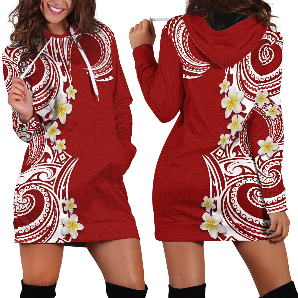 Aloha Polynesian Plumeria Flower Hoodie Dress Red Color LT03 - Polynesian Pride