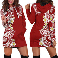 Aloha Polynesian Plumeria Flower Hoodie Dress Red Color LT03 - Polynesian Pride