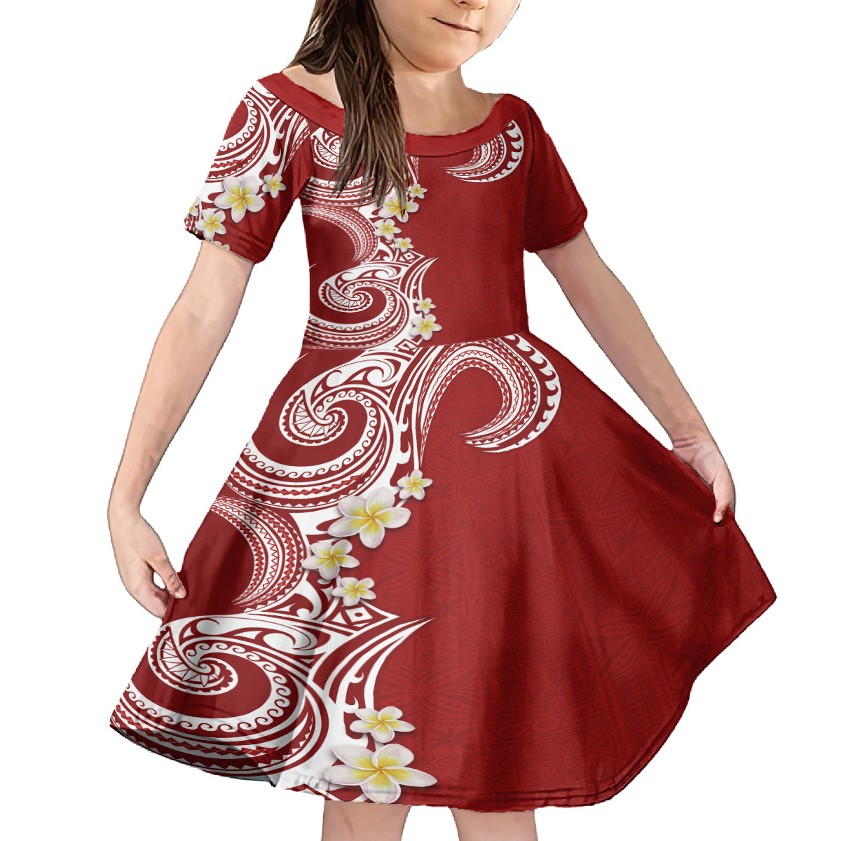 Aloha Polynesian Plumeria Flower Kid Short Sleeve Dress Red Color LT03 KID Red - Polynesian Pride