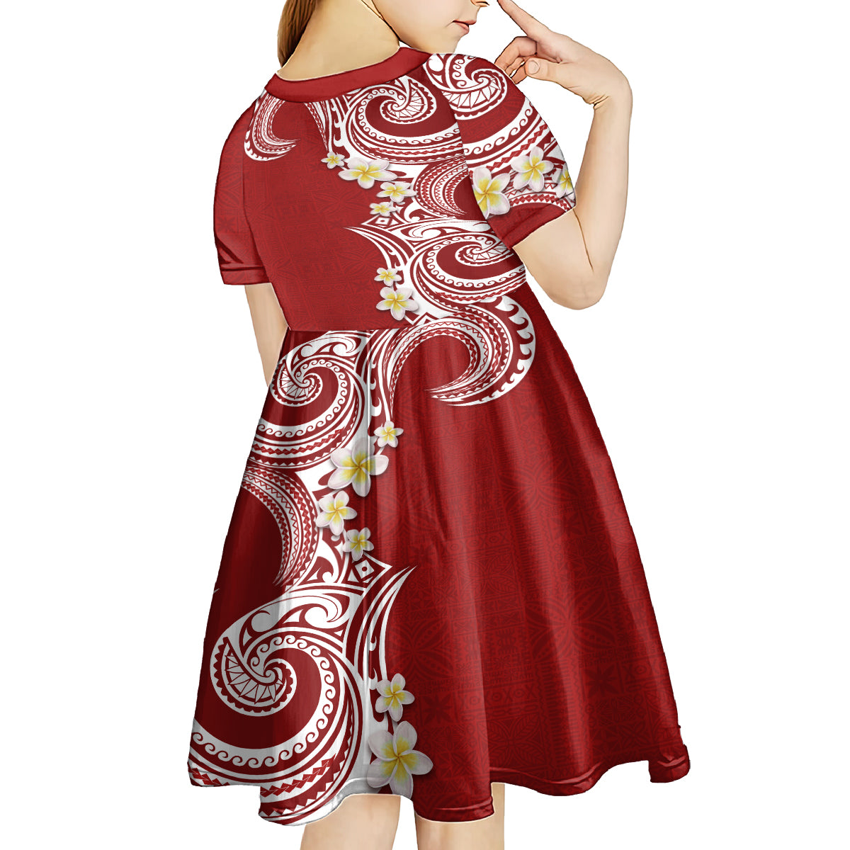 Aloha Polynesian Plumeria Flower Kid Short Sleeve Dress Red Color LT03 - Polynesian Pride