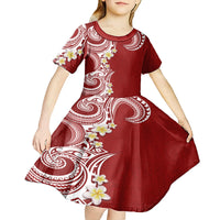 Aloha Polynesian Plumeria Flower Kid Short Sleeve Dress Red Color LT03 - Polynesian Pride