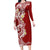 Aloha Polynesian Plumeria Flower Long Sleeve Bodycon Dress Red Color