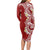 Aloha Polynesian Plumeria Flower Long Sleeve Bodycon Dress Red Color