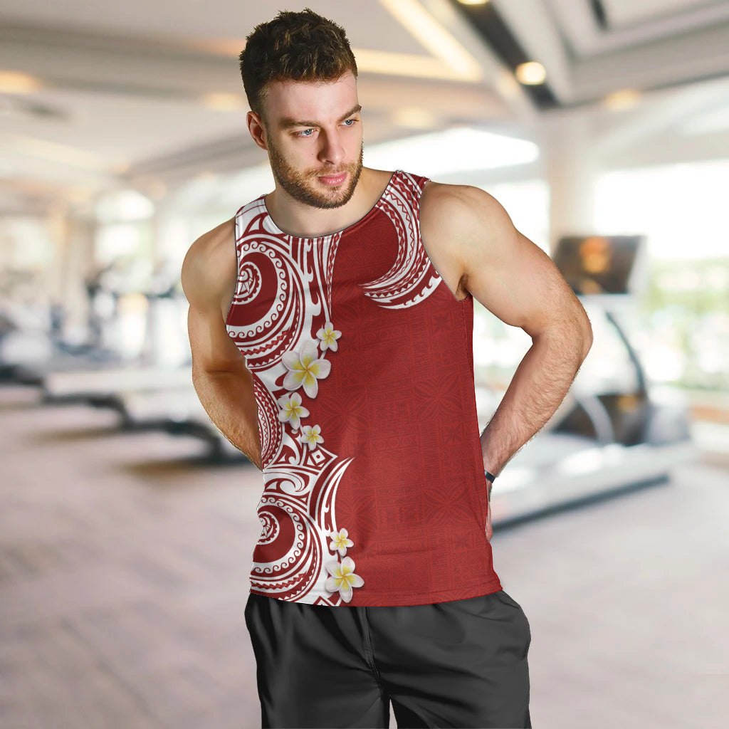 Aloha Polynesian Plumeria Flower Men Tank Top Red Color