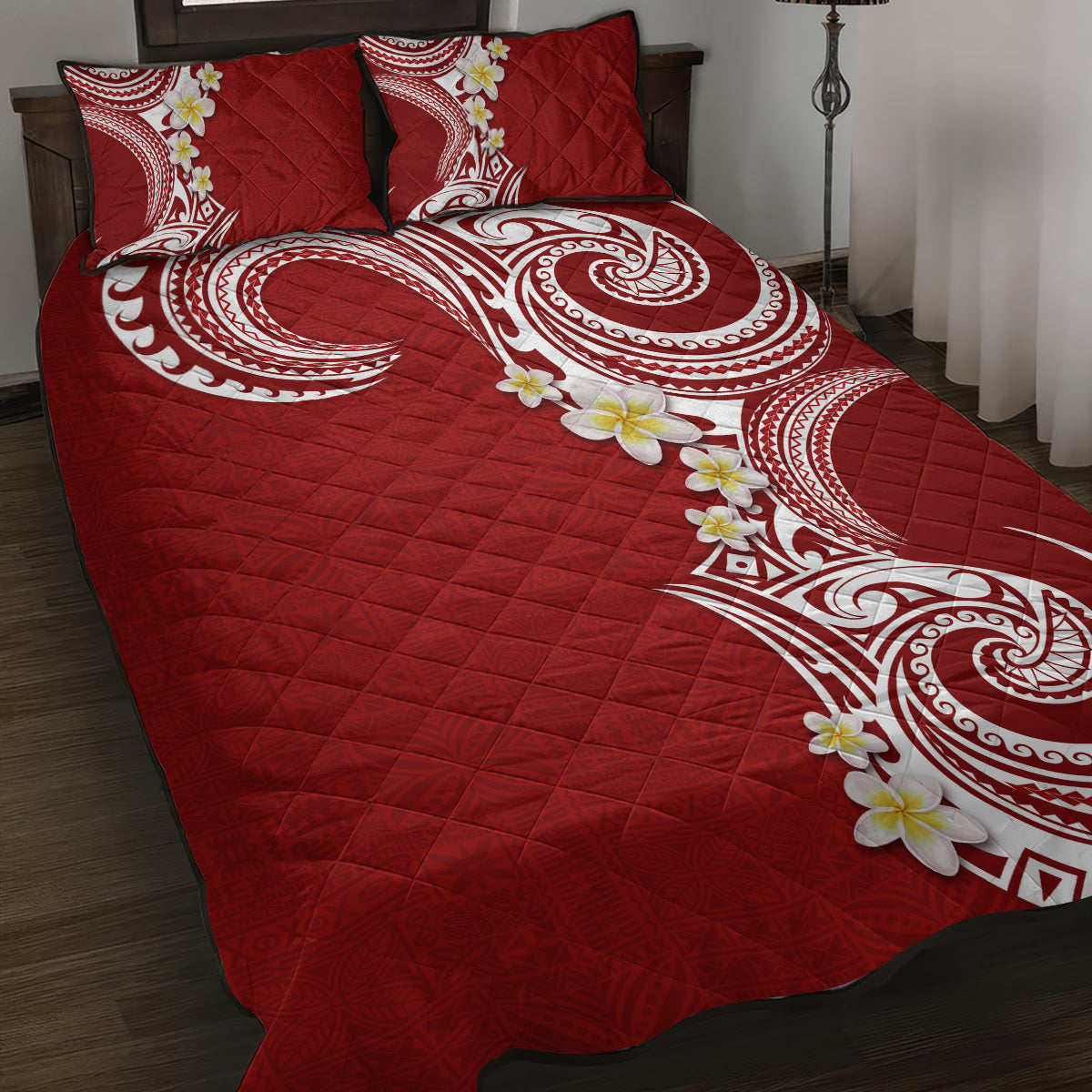 Aloha Polynesian Plumeria Flower Quilt Bed Set Red Color LT03 Red - Polynesian Pride
