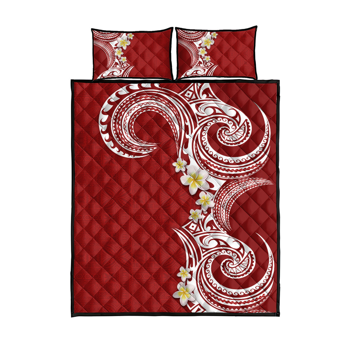 Aloha Polynesian Plumeria Flower Quilt Bed Set Red Color LT03 - Polynesian Pride