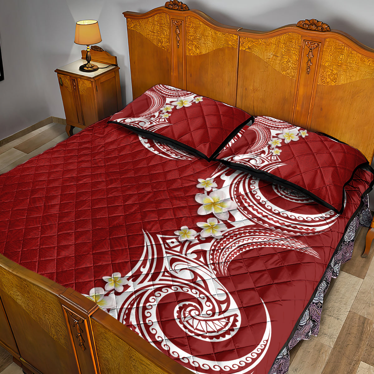 Aloha Polynesian Plumeria Flower Quilt Bed Set Red Color LT03 - Polynesian Pride