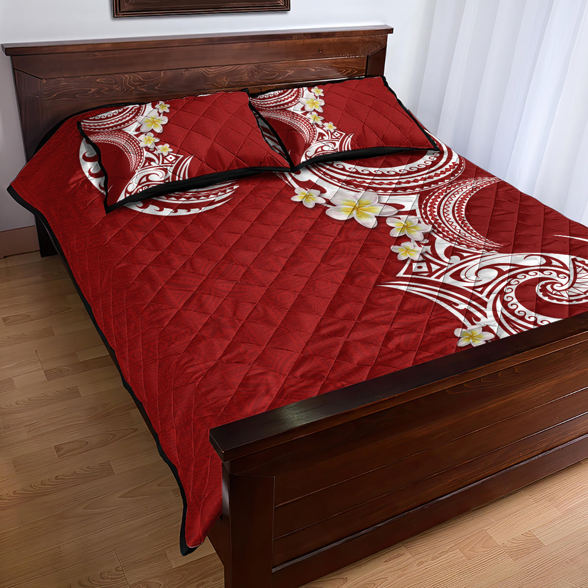Aloha Polynesian Plumeria Flower Quilt Bed Set Red Color LT03 - Polynesian Pride
