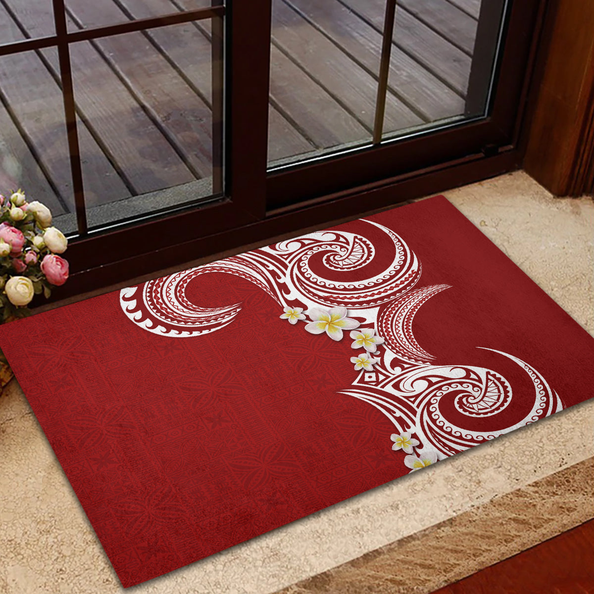 Aloha Polynesian Plumeria Flower Rubber Doormat Red Color LT03 - Polynesian Pride