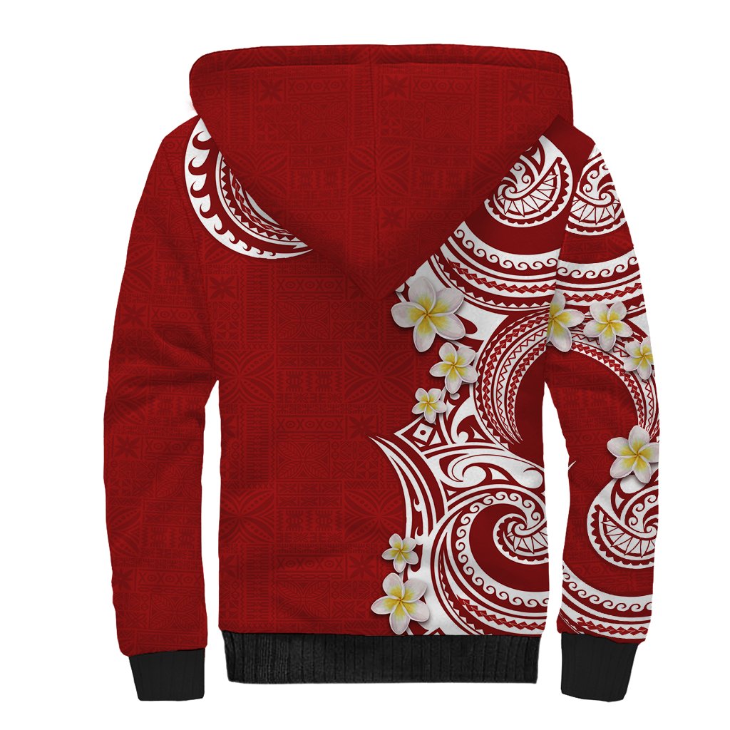 Aloha Polynesian Plumeria Flower Sherpa Hoodie Red Color LT03 - Polynesian Pride