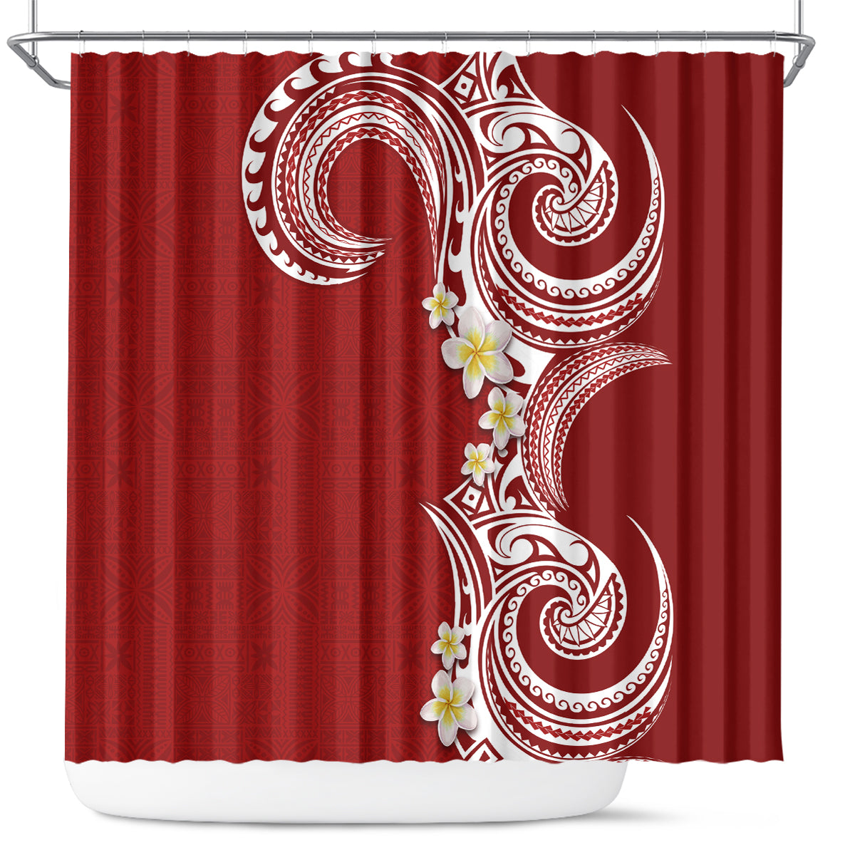 Aloha Polynesian Plumeria Flower Shower Curtain Red Color