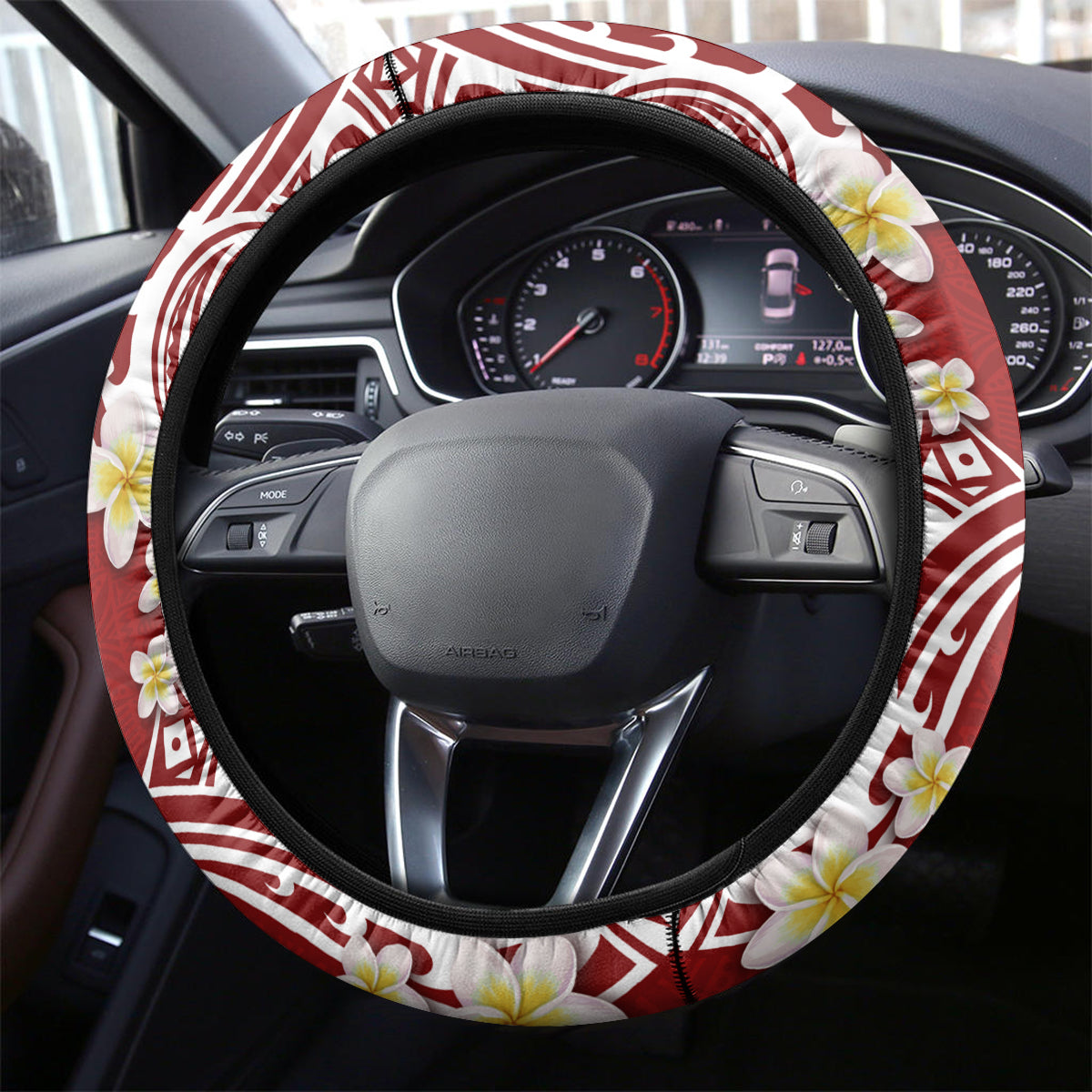 Aloha Polynesian Plumeria Flower Steering Wheel Cover Red Color LT03 - Polynesian Pride