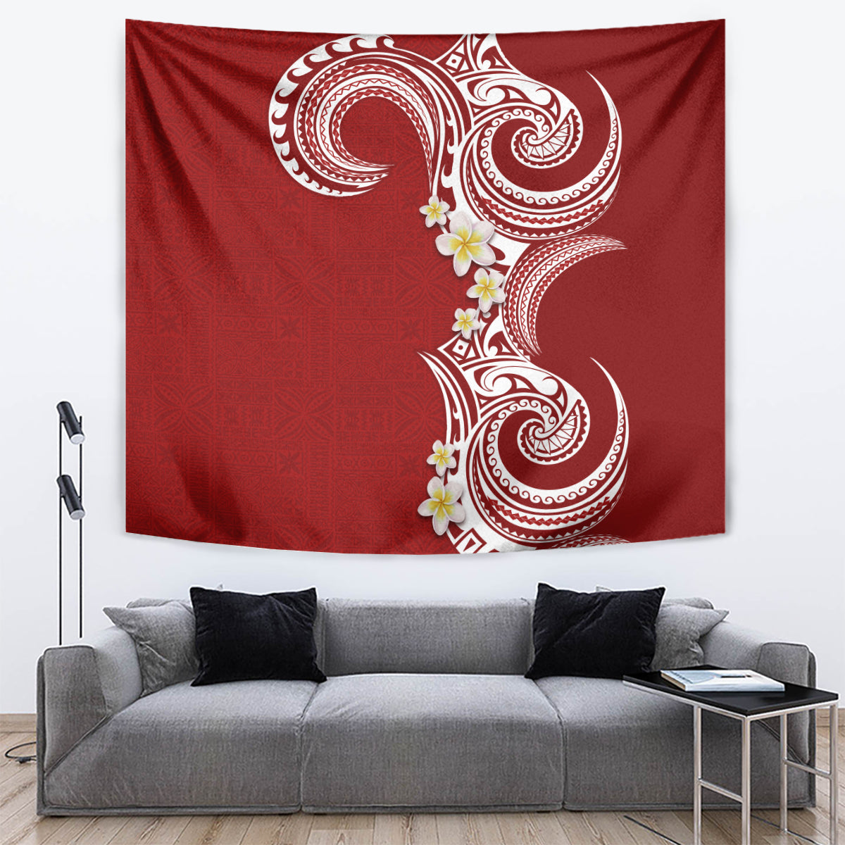 Aloha Polynesian Plumeria Flower Tapestry Red Color