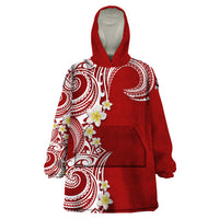 Aloha Polynesian Plumeria Flower Wearable Blanket Hoodie Red Color LT03 One Size Red - Polynesian Pride
